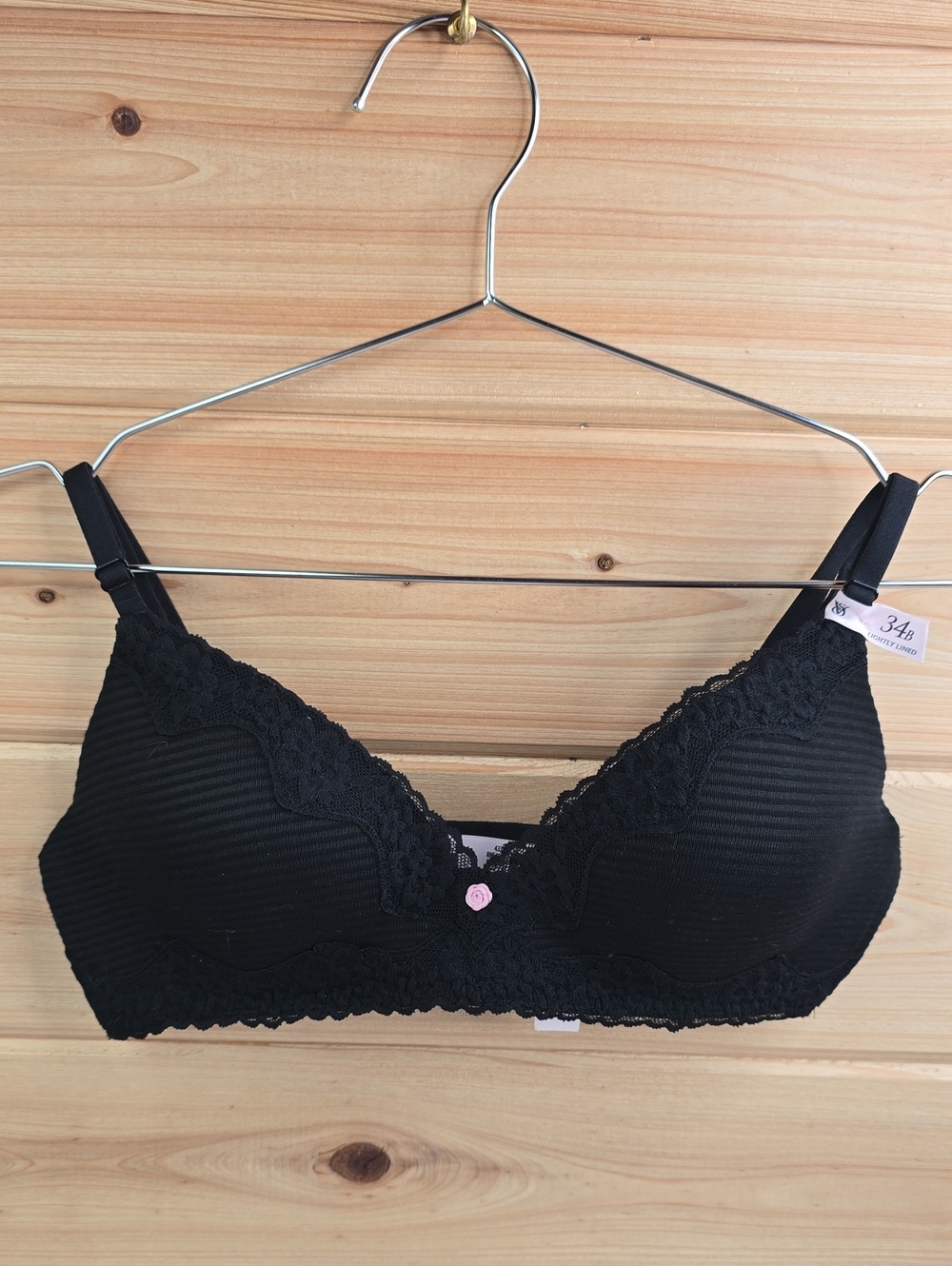 The T-shirt Cotton Shadow Stripe Lace-Trim Lightly Lined Wireless Bra 34B - Picture 3 of 6